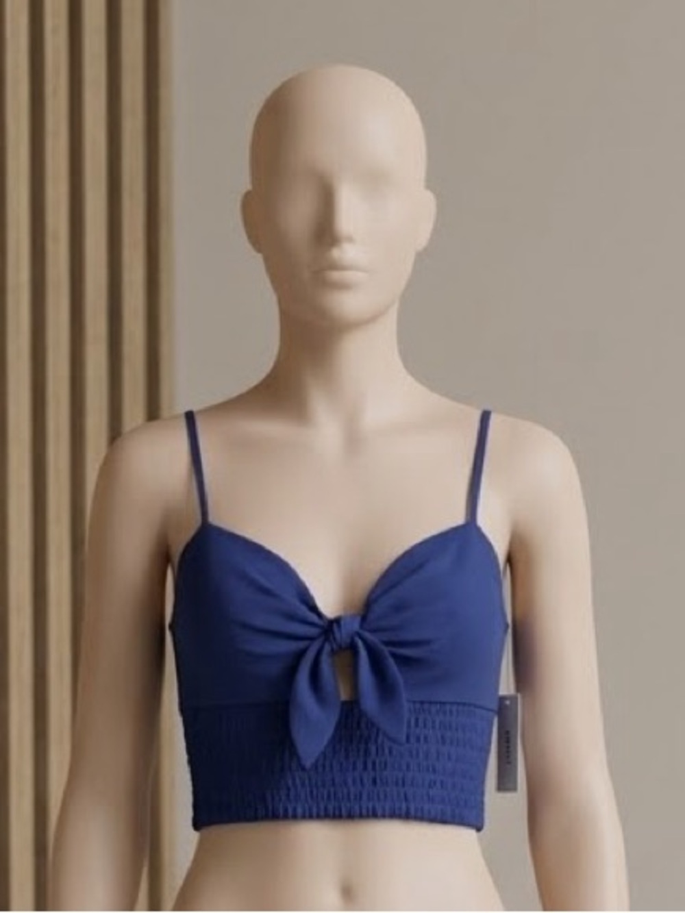 Bar III Royal Blue Tie-Front Smocked Bandeau Bralette